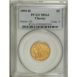 1909-D $5 MS63 PCGS. An orange-red type representative 