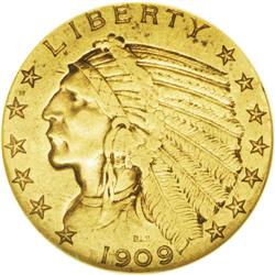 1909-O $5 Weak O XF40 NGC. The mintmark is visible pri 