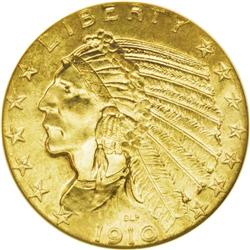 1910 $5 MS63 NGC. Boldly struck with pleasing honey-ta 