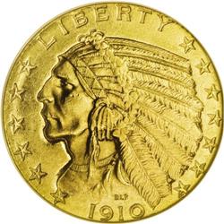 1910-S $5 MS63 NGC. Boldly struck with satin luster an 