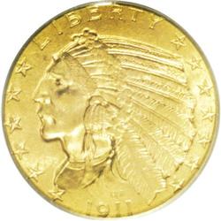 1911 $5 MS64 PCGS. Extremely close to Gem quality, wit 