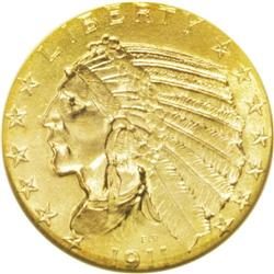 1911 $5 MS65 NGC. This pleasing honey-gold Gem has vib 
