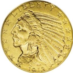 1913 $5 MS63 PCGS. Sharply struck and lustrous with co 
