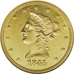 1845-O $10 AU58 NGC. Breen-6870, "Very rare." The date 