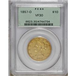 1857-O $10 VF30 PCGS. A moderately worn example of thi 