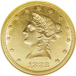 1882-CC $10 AU55 NGC. Extensive luster dominates the b 