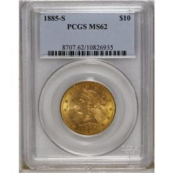 1885-S $10 MS62 PCGS. A highly lustrous yellow-gold ea 