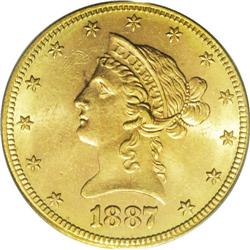 1887-S $10 MS63 PCGS. While heavily marked examples of 