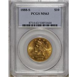 1888-S $10 MS63 PCGS. A solidly struck example, highly 