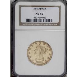 1891-CC $10 AU55 NGC. This amber-gold piece has ample 