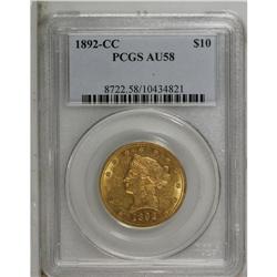 1892-CC $10 AU58 PCGS. A lustrous yellow-orange piece, 