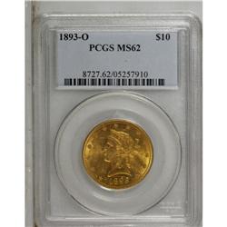 1893-O $10 MS62 PCGS. A vivid orange-gold piece that h 