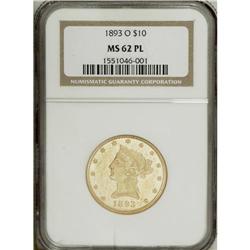 1893-O $10 MS62 Prooflike NGC. 