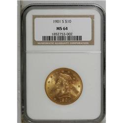 1901-S $10 MS64 NGC. A well struck example that has pe 