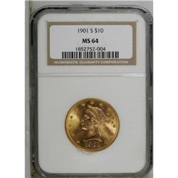 1901-S $10 MS64 NGC. Choice and solidly struck. The hi 
