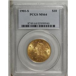 1901-S $10 MS64 PCGS. The lustrous yellow-gold fields 