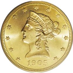 1905 $10 MS66 PCGS. A spectacular representative of th 