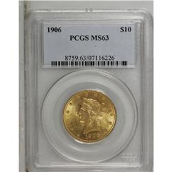 1906 $10 MS63 PCGS. A highly lustrous yellow-gold piec 