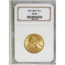 1907 $10 MS64 NGC. A shimmering, thoroughly original e 