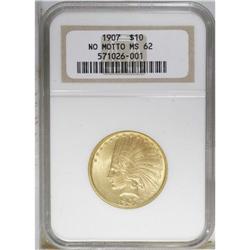 1907 $10 No Periods MS62 NGC. Well struck with soft, p 