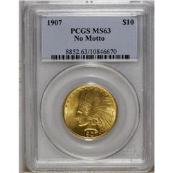 1907 $10 No Periods MS63 PCGS. The central obverse dev 