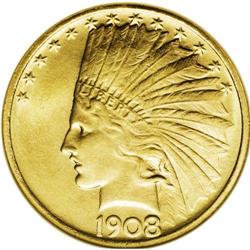 1908 $10 No Motto MS65 NGC. Just three early Indian ea 