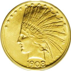 1908-D $10 No Motto MS63 PCGS 