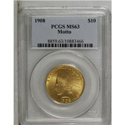 1908 $10 Motto MS63 PCGS. Nicely struck with pretty lu 