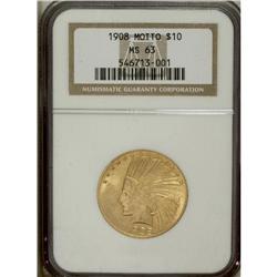 1908 $10 Motto MS63 NGC. An imposing representative th 