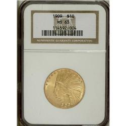 1909 $10 MS63 NGC. Rich golden-yellow toning illuminat 