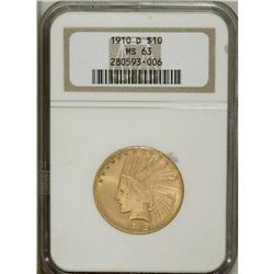 1910-D $10 MS63 NGC. This lustrous yellow-gold Indian 