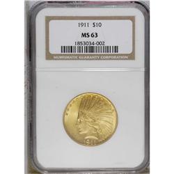 1911 $10 MS63 NGC. This yellow-gold piece has vibrant 