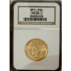 1911 $10 MS63 NGC. This boldly struck Indian eagle has 