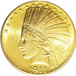 1911 $10 MS64 PCGS. This clean and radiant sun-gold ne 