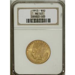 1913 $10 MS63 NGC. This green-gold beauty has booming 