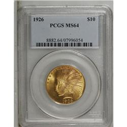1926 $10 MS64 PCGS. A nicely struck apricot-tinted exa 