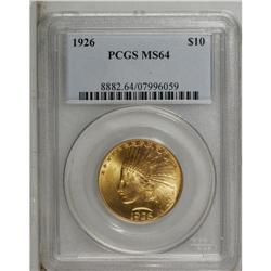 1926 $10 MS64 PCGS. This near-Gem is well struck, and 