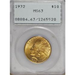 1932 $10 MS63 PCGS. The vibrant canary-gold surfaces h 