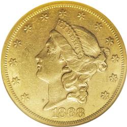 1868 $20 AU53 NGC. With a low mintage of just 98, 575 