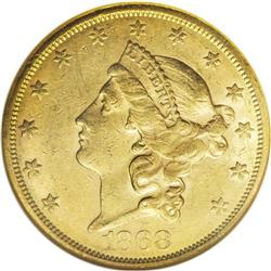 1868-S $20 AU58 NGC. David Bowers (2004) writes that: 