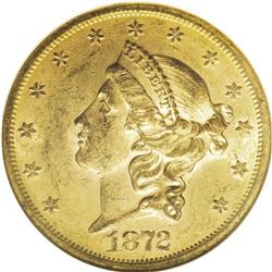 1872-S $20 MS60 NGC. From the Type Two double eagles c 