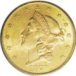 1873 $20 Open 3 MS62 PCGS. A lustrous and not unduly m 