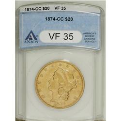 1874-CC $20 VF35 ANACS. A moderately worn, yet appeali 