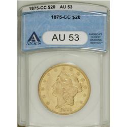 1875-CC $20 AU53 ANACS. Minor wear is largely restrict 