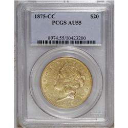 1875-CC $20 AU55 PCGS. A still-lustrous straw-gold Cho 