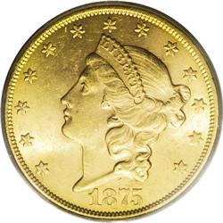 1875-CC $20 MS62 PCGS. This fully lustrous Type Two Ca 