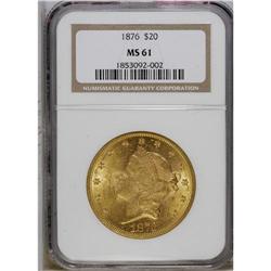 1876 $20 MS61 NGC. Highly lustrous and adequately stru 