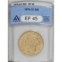 1876-CC $20 XF45 ANACS. A lightly worn wheat-gold piec 