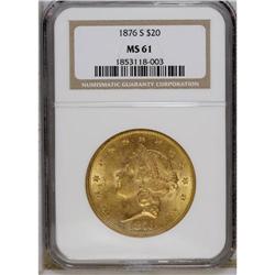 1876-S $20 MS61 NGC. Softly struck with strong luster. 