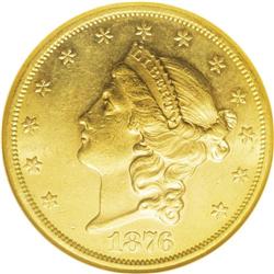 1876-S $20 MS62 NGC. Boldly struck, if slightly weak o 